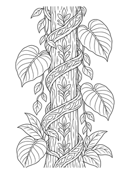 Free printable Twisting Vine Around Tree Trunk coloring page