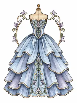 Vintage Ball Gown On Mannequin – Dress Coloring Page