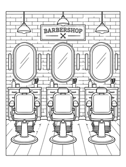 Free printable Vintage Barbershop Interior With Chairs coloring page