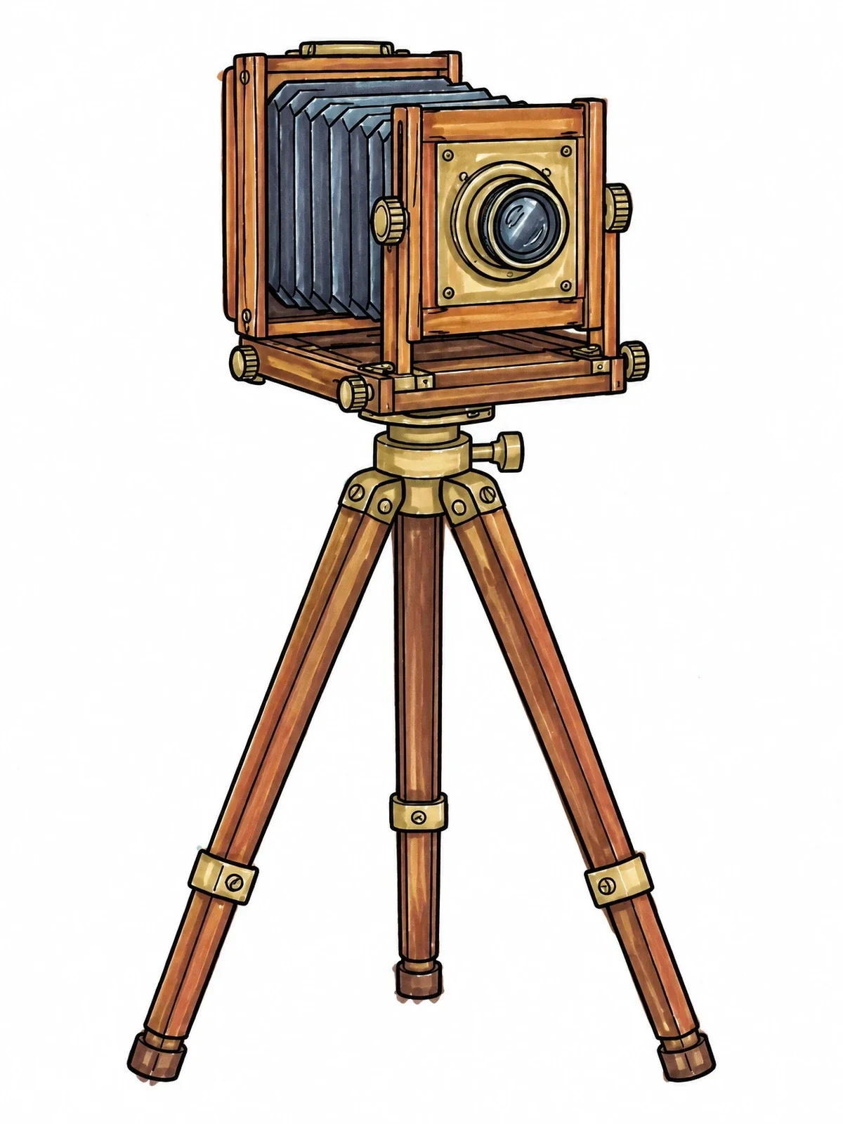 Colored example of the Vintage Bellows Camera On Tripod coloring page