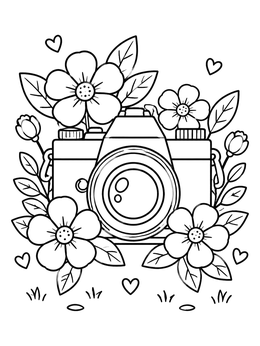 Free printable Vintage Camera In Flower Bloom coloring page