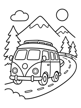 Free printable Vintage Camper Bus Mountain Drive coloring page