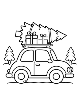 Free printable Vintage Car With Christmas Tree coloring page