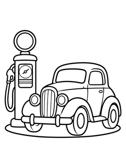Free printable Vintage Car And Retro Gas Pump coloring page