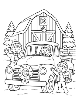 Free printable Vintage Christmas Truck By The Barn coloring page