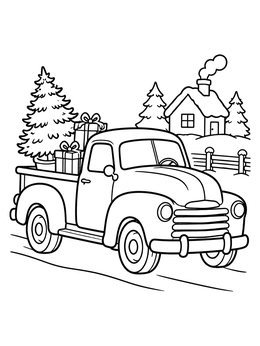 Free printable Vintage Christmas Pickup Truck coloring page