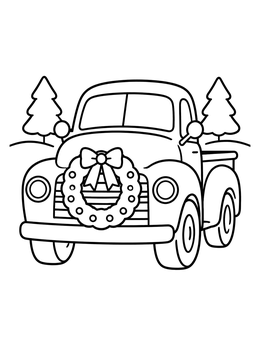 Free printable Vintage Christmas Truck With Wreath coloring page
