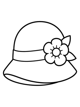 A simple hat coloring page showing a vintage cloche with a floral ribbon accent.