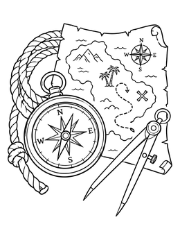 Free printable Vintage Compass And Treasure Map coloring page