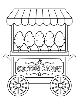A vintage carnival stand on this cotton candy coloring page.