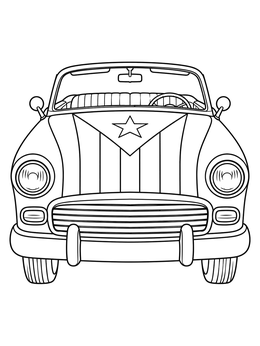 Free printable Vintage Cuban Car With Flag Hood coloring page