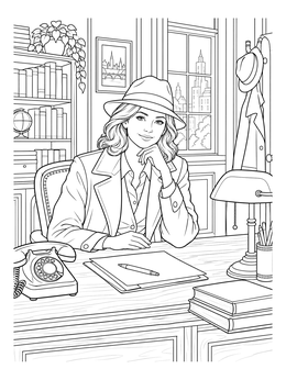 Free printable Vintage Detective In Cozy Office coloring page