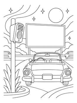 Free printable Vintage Drive In Movie Theater coloring page