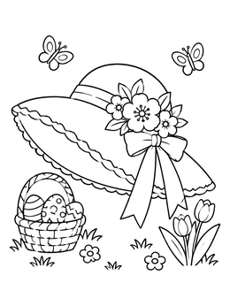Free printable Vintage Easter Bonnet With Spring Flowers coloring page