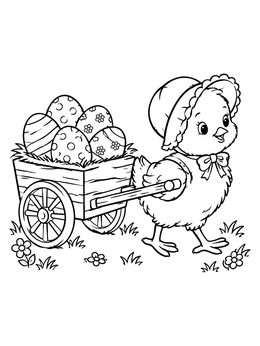 Free printable Cute Easter Chick Pulling Egg Cart coloring page