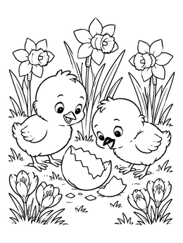 Free printable Chicks Inspecting A Cracked Eggshell coloring page