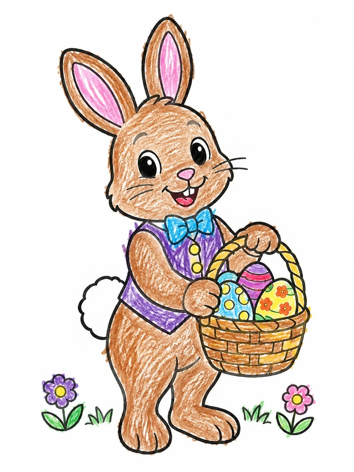 Colored example of the Easter Bunny With Egg Basket coloring page