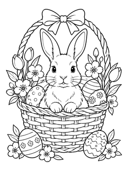 Free printable Easter Bunny In A Floral Basket coloring page