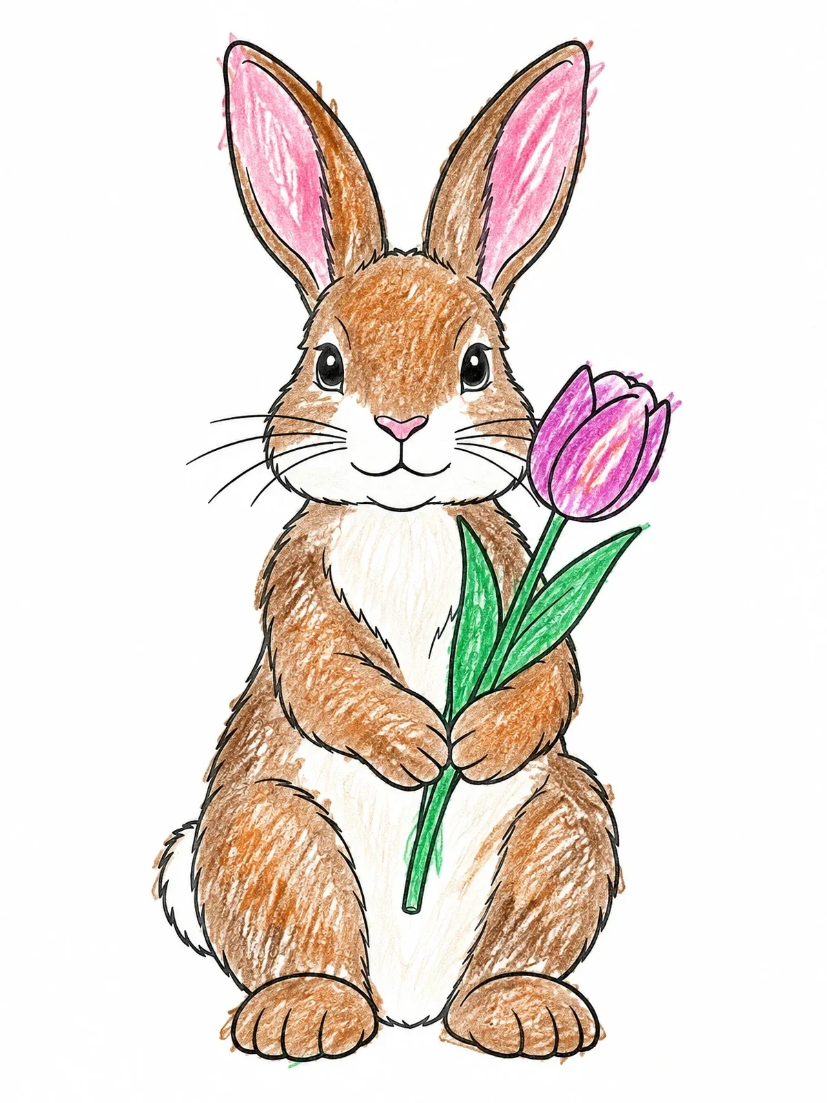 Colored example of the Fluffy Easter Bunny Holding A Tulip coloring page