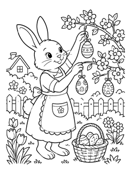 Free printable Mother Bunny Hanging Easter Eggs coloring page