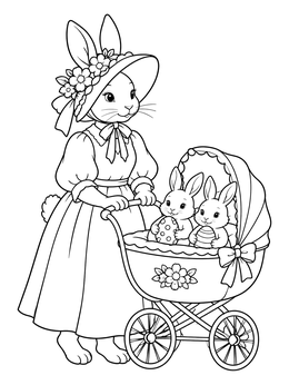 Free printable Mother Rabbit With Easter Stroller coloring page