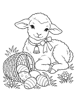 Free printable Sweet Easter Lamb With Egg Basket coloring page