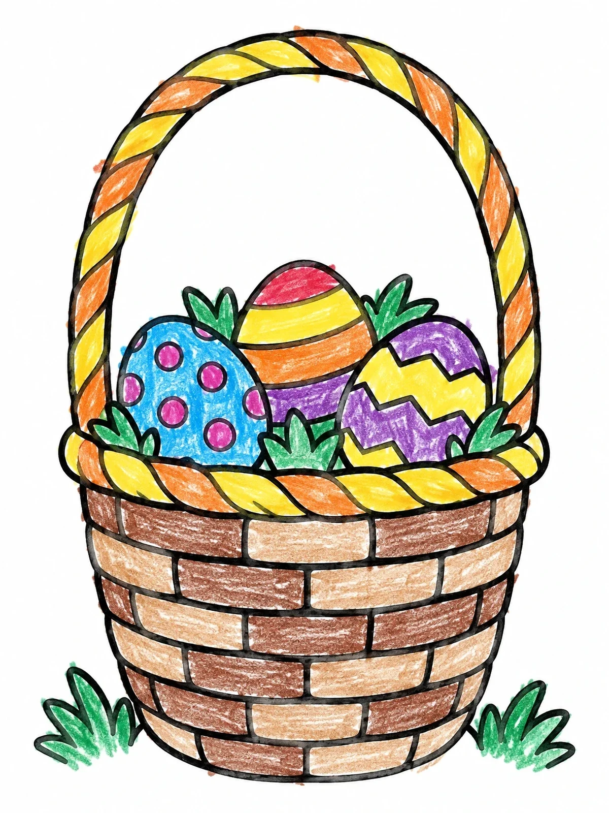 Colored example of the Woven Easter Basket With Eggs coloring page