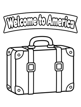Free printable Vintage Immigrant Suitcase Welcome Sign coloring page