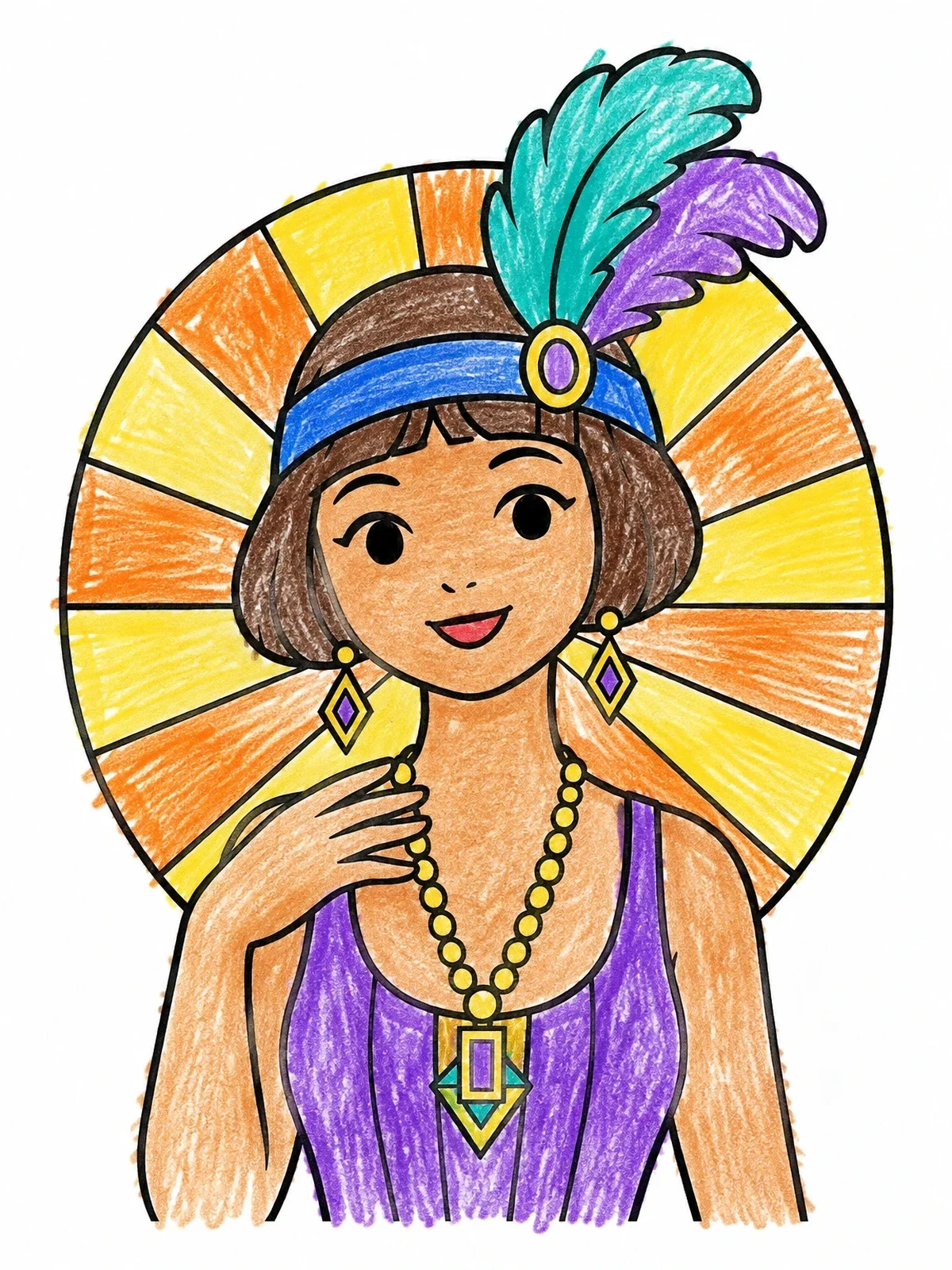 Colored example of the Vintage Flapper In Art Deco Frame coloring page