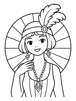 Free printable Vintage Flapper In Art Deco Frame coloring page