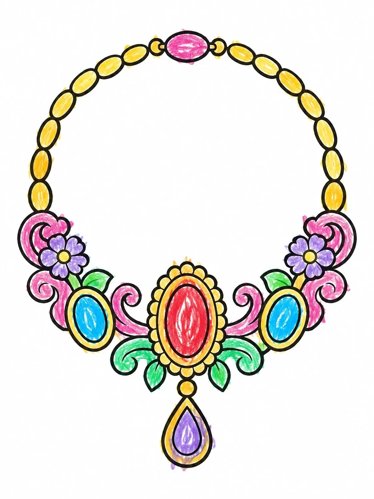 Colored example of the Vintage Floral Gemstone Necklace coloring page