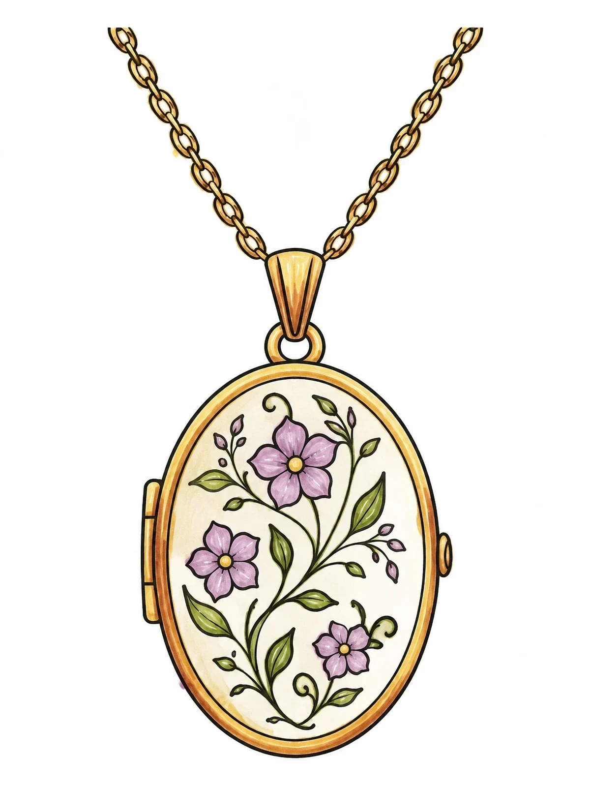 Colored example of the Vintage Floral Locket Necklace coloring page