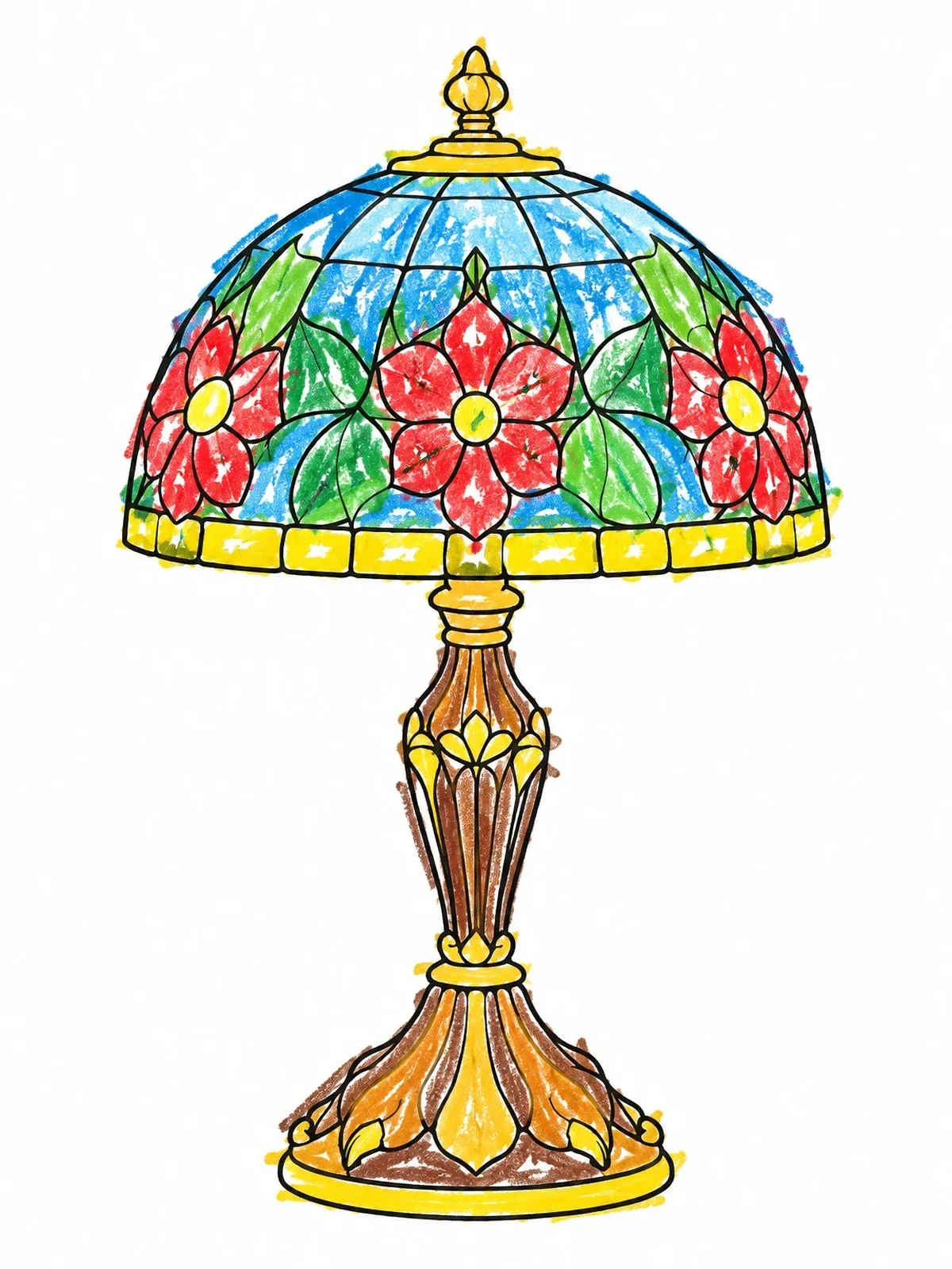 Colored example of the Vintage Floral Tiffany Table Lamp coloring page