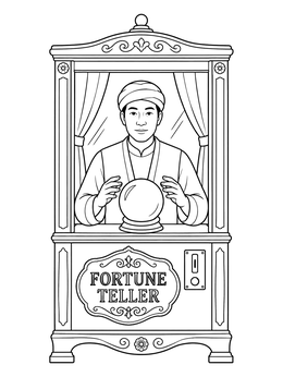Free printable Vintage Fortune Teller Arcade Machine coloring page