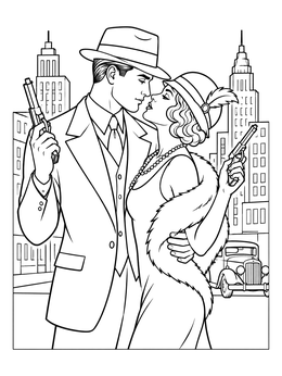 Free printable Vintage Mobster Couple In The City coloring page