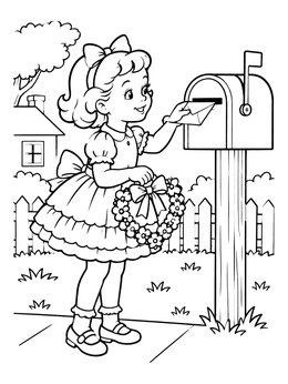 Free printable Vintage Girl Mailing A Valentine Letter coloring page