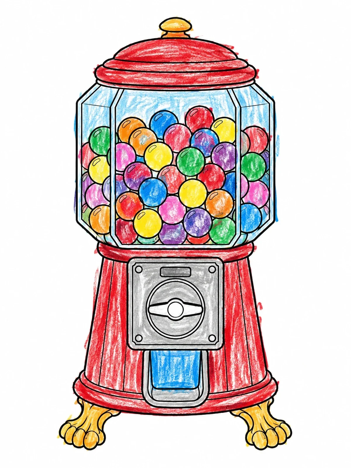 Colored example of the Vintage Gumball Machine With Claw Feet coloring page