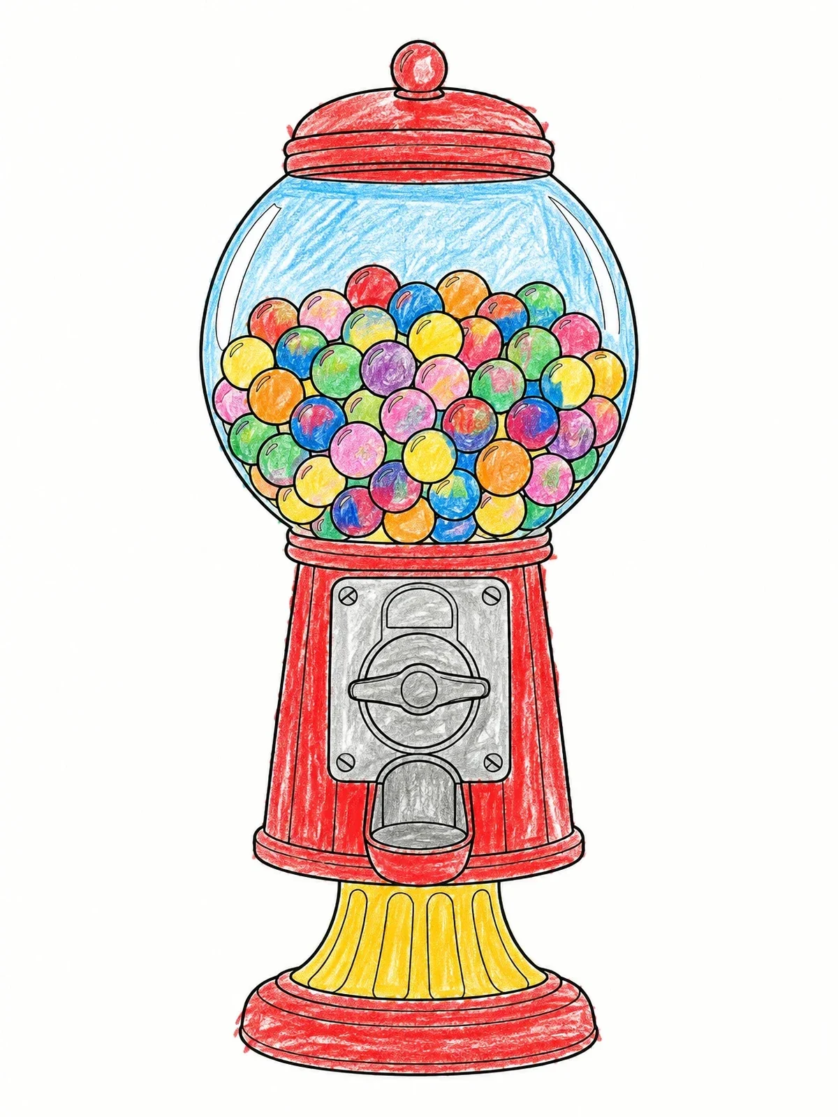 Colored example of the Vintage Gumball Machine On Stand coloring page