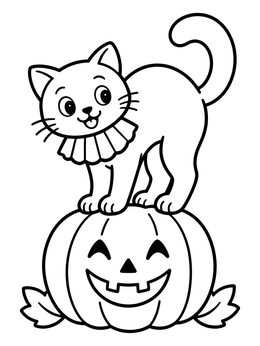 Free printable Cute Cat On Carved Pumpkin coloring page