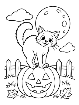 Free printable Cute Cat On Carved Pumpkin coloring page