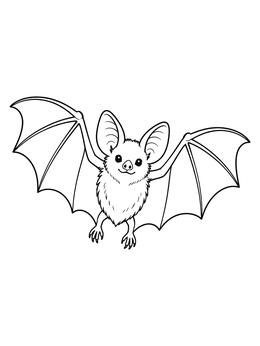 A vintage halloween coloring page showing a friendly little bat flying with outstretched wings.