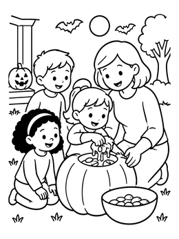 Free printable Family Carving Halloween Pumpkin Together coloring page