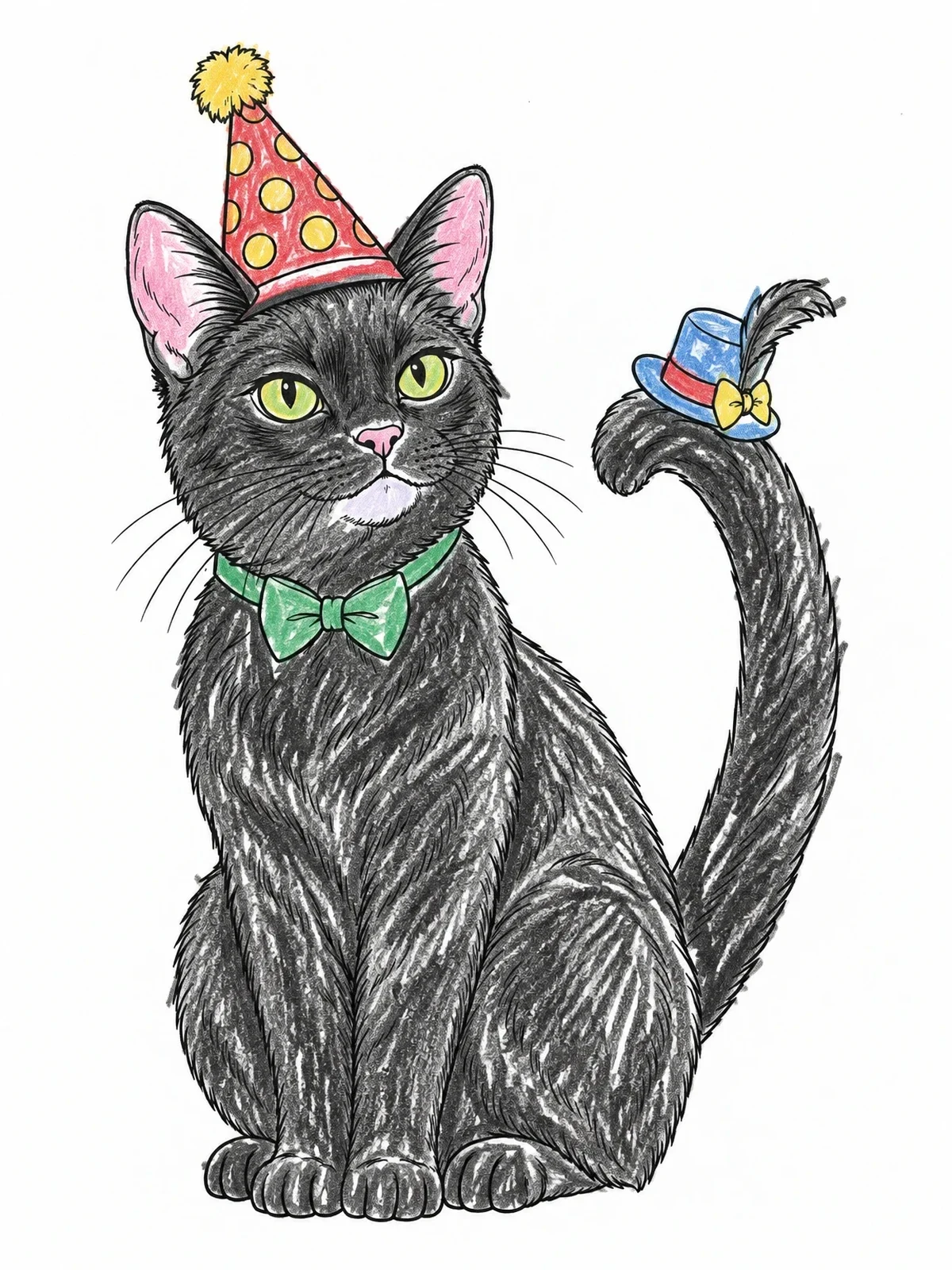 Colored example of the Party Cat In Festive Hats coloring page