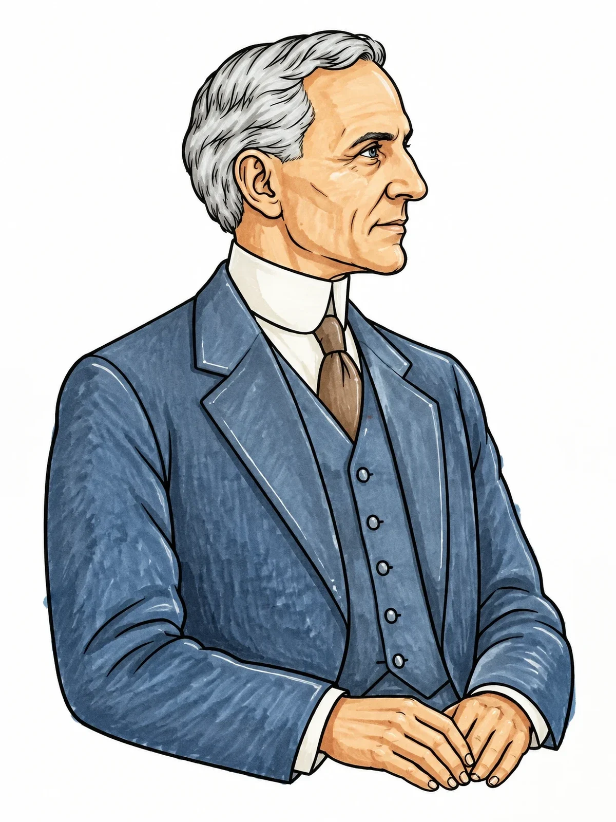 Colored example of the Vintage Henry Ford Profile Portrait coloring page