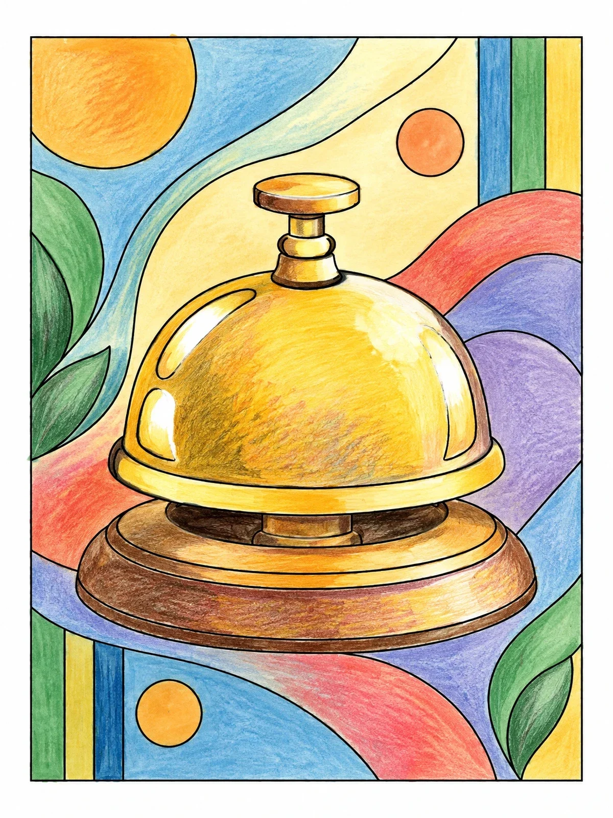 Colored example of the Vintage Hotel Desk Service Bell coloring page