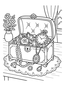 Free printable Vintage Jewelry Box Full Of Treasures coloring page