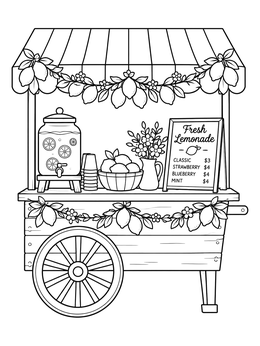 Free printable Vintage Lemonade Cart Stand coloring page