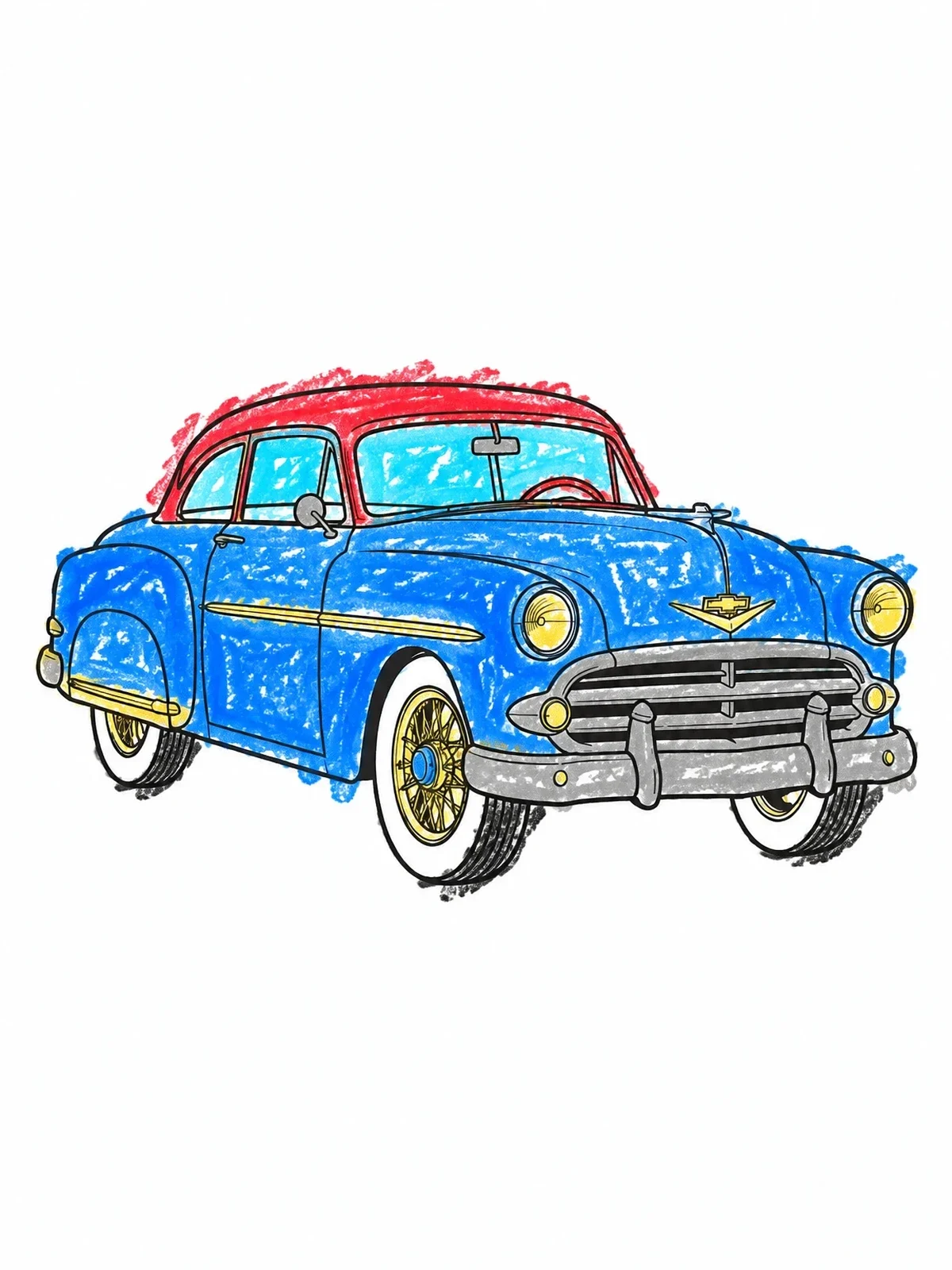 Colored example of the Vintage Lowrider Coupe Cruiser coloring page