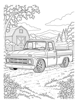 Free printable Vintage Lowrider Pickup By The Barn coloring page