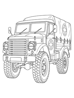 Rugged vintage off-road truck featured in this military ambulance coloring page.